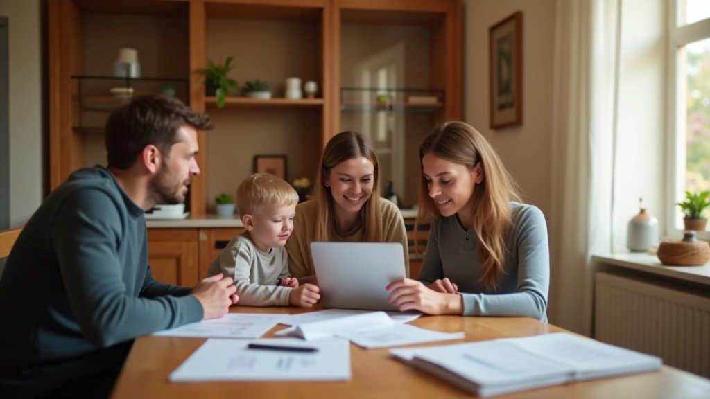 Familie sitzt zusammen am Esstisch und bespricht finanzielle Pläne