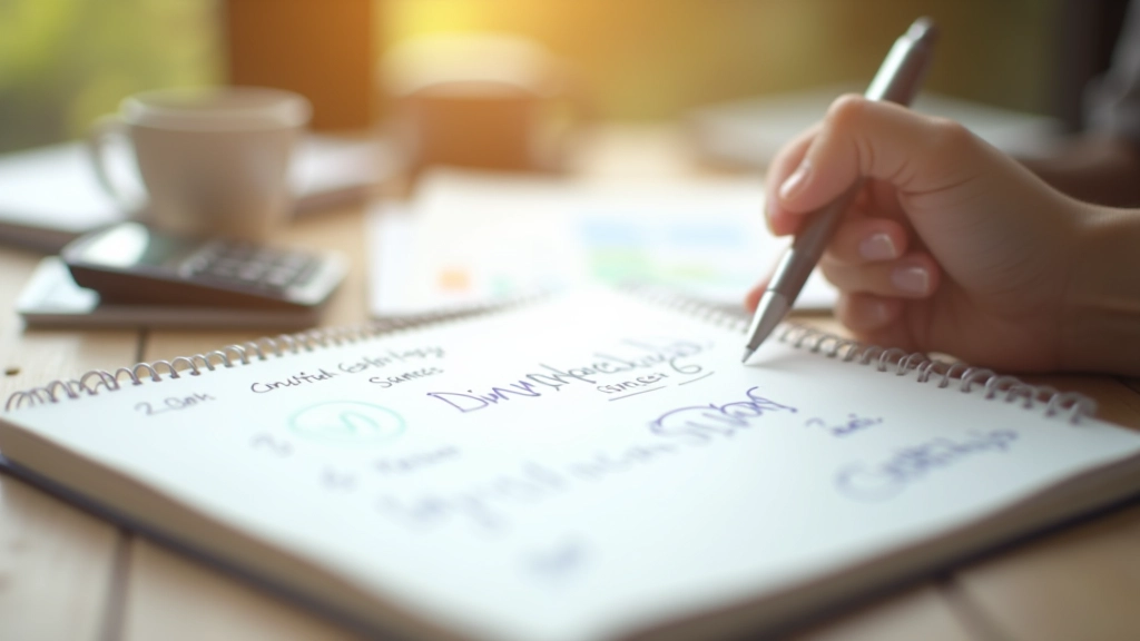 Notizblock mit handschriftlicher Strategie für die Aufteilung von Ersparnissen