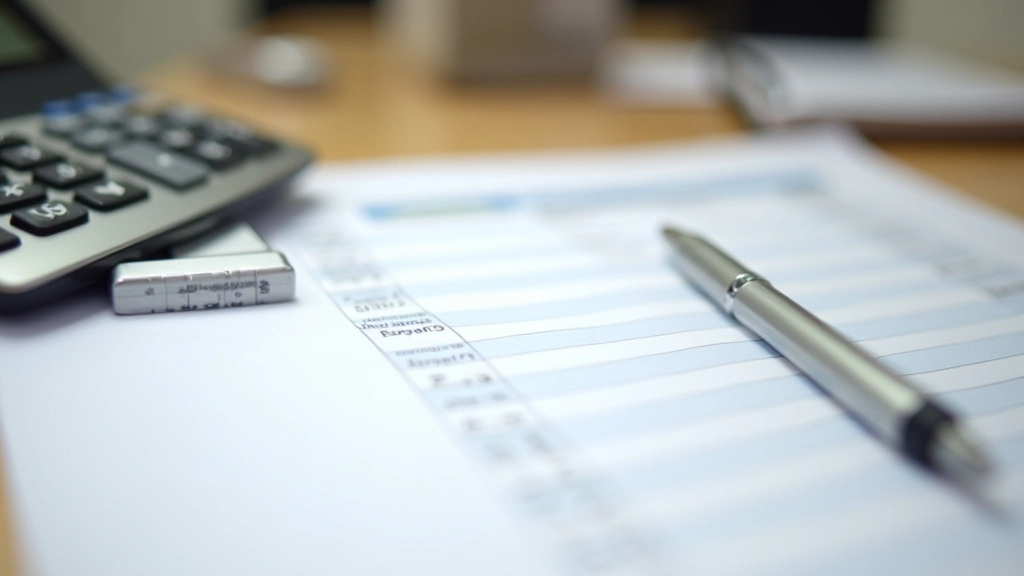 Haushaltsbudget-Tabelle auf Papier mit Stift und Taschenrechner