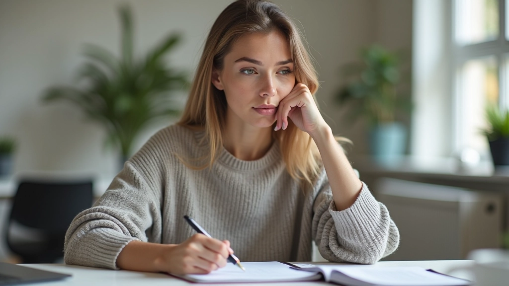 Person sitzt mit Notizbuch am Schreibtisch und plant finanzielle Ziele