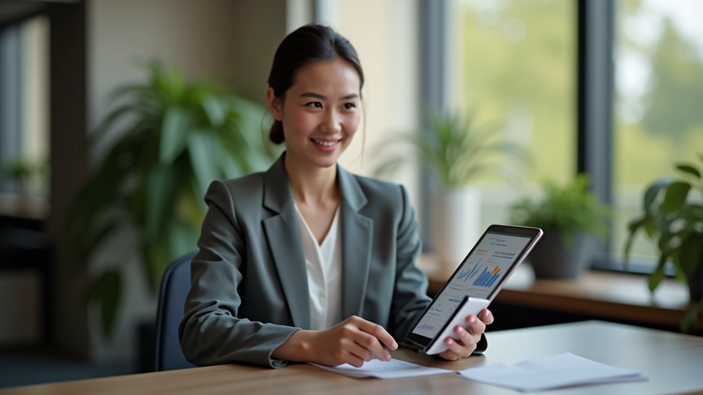 Person vergleicht mehrere Finanzoptionen auf einem Tablet in einem modernen Büro